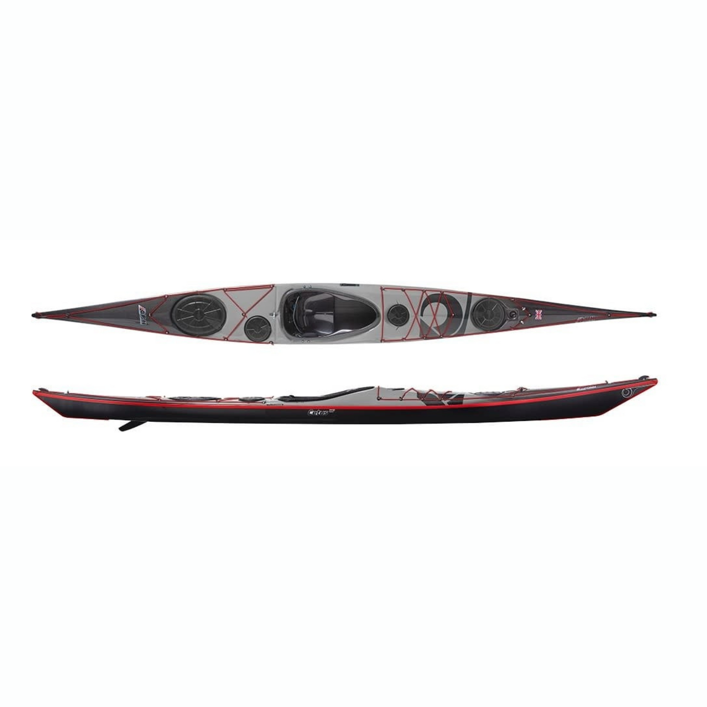 P&H Kayak Cetus MV Ultralight Kevlar/Carbone Gris claire/Clair/Rouge